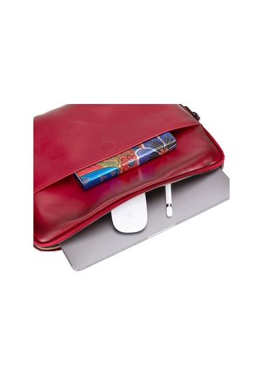 Bloomsleeve Leeds 14" Crimson Red Hakiki Deri Laptop & Tablet Kılıfı Kırmızı