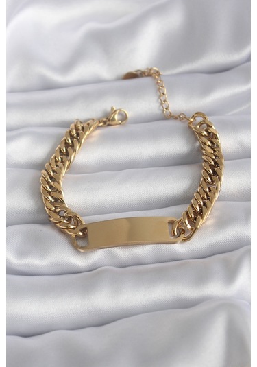 Ezoconcept 316l Çelik Gold Renk İsim Yazılabilir Plaka Model Kadın Bileklik Çok Renkli