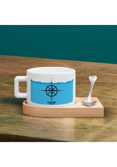 Bk Gift Kişiye Özel İsimli Denizci Tasarımlı-7, Ahşap Altlıklı Seramik Fincan, Meslek Hediyesi, Yeni İş Hediyesi Kobitmeyen137948 Bk Gift