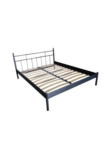 Lalas-s Çift Kişilik Ferforje Metal Karyola-siyah Ahşap Latalı