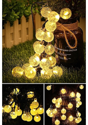 Technosmart 40 Ledli 8 Modlu Solar Büyük Kristal Top Bahçe Aydınl Sarı