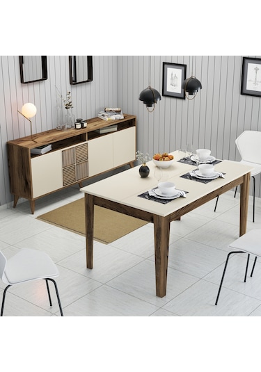 Milan Yemek Odası Takımı - Ceviz / Krem