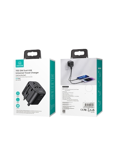 Usams Us-cc173 T55 12w Evrensel Çoklu Fişli Seyahat Şarj Cihazı Siyah
