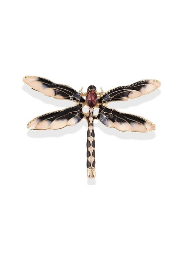 Sones Retro Yağ Damlayan Emaye Yusufçuk Broşu Siyah