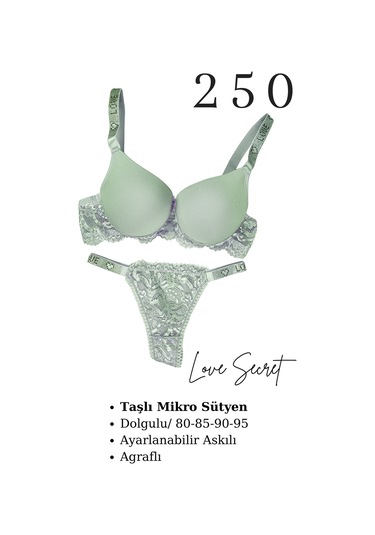 Murays Kadın 3lü Taşlı Mikro Sütyen Takım Bordo/kırmızı/yeşil