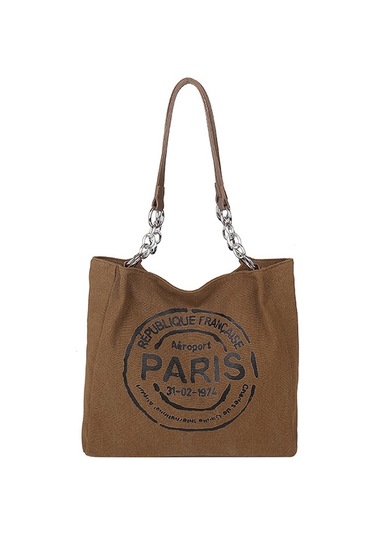 Taşınabilir Kanvas Çanta Kadın Sonbahar Yeni Dayanıklı Şık Kore Harfli Tote Çanta Rahat Büyük Kapasiteli Banliyö Çantası Kahverengi Ana Resim Rengi Diğer