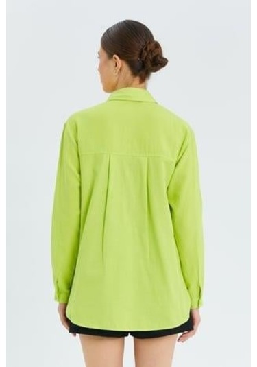 9942 Kadın Oxford Uzun Kol Basic Gömlek Neon Yeşil Neon Yeşil