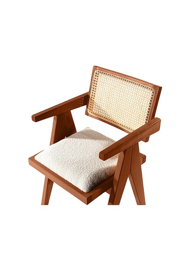 Luna Pergel Hazeranlı Model Hasırlı Natural Ahşap Sandalye Ceviz - Beyaz