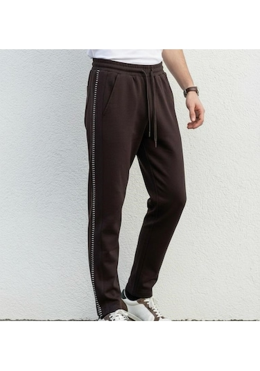 Plus Scorpion Erkek Slim Fit Pamuklu Eşofman Altı Kahverengi