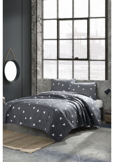 Eponj Home Kapitone Yatak Örtüsü Seti Tek Kişilik Üçgen Gri