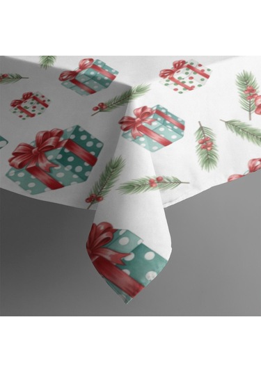 Noel Desenli Dikdörtgen Masa Örtüsü 60x84 İnç, Su Geçirmez Ve Leke Tutmaz Noel Hediye Çam Ağacı