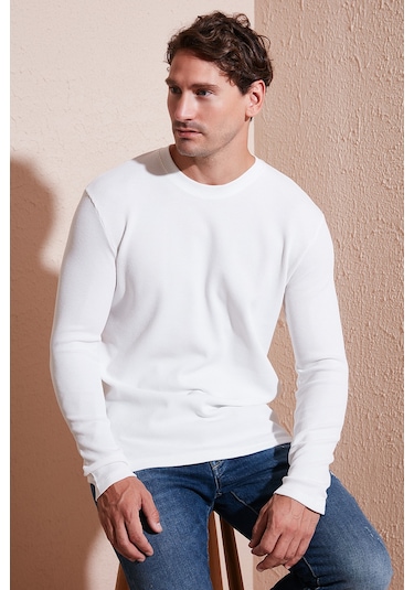 Buratti Pamuklu Bisiklet Yaka Slim Fit Basic Erkek Sweat 5905073 Ekru