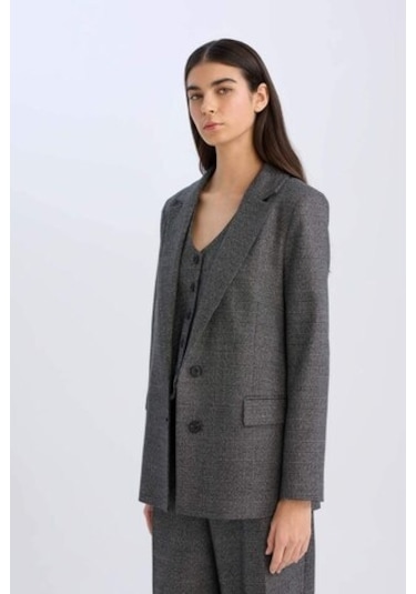 DeFacto Oversize Geniş Kalıp Düğmeli Blazer Ceket W2206AZ24AUAR63 Antrasit