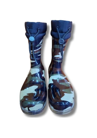 Konçlu Peluşlu Unisex Yağmur Çizmesi 36-40 Yeni Askeri Kamuflaj Kamuflaj