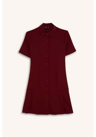 Defacto Polo Yaka Basic Düz Kısa Kollu Pileli Mini Elbise D4203AX24AUBR118