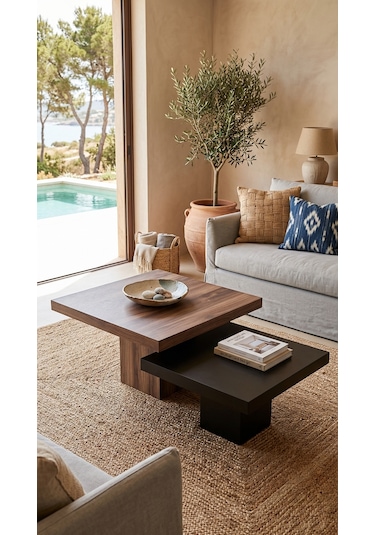 Most Marmoris %100 Mdf Aytaşı Ceviz Ayak Orta Sehpa Set Evinize Teslim Ceviz - Siyah - Mermer