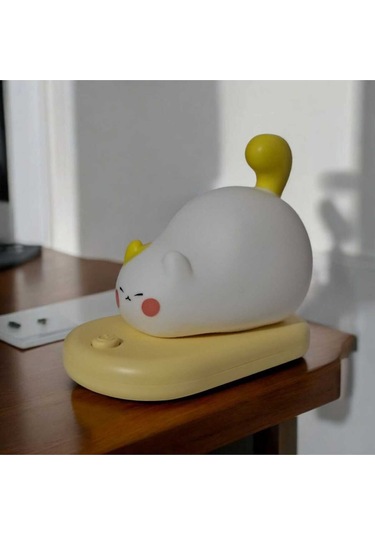 Dokunmatik Sevimli Pati Kedi Modelli Usb Şarjlı Led Karikatür Silikon Gece-masa Lambası Sarı