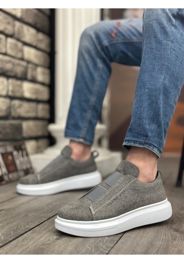 Ba0307 Boa Kalın Süet Yüksek Taban Çift Bant Gri Erkek Ayakkabı Gri