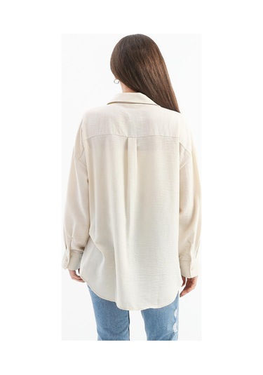 Taşlı Kalp İşlemeli Keten Gömlek - Bej-bej Bej