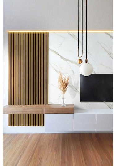 Mdf Ahşap Akustik Duvar Paneli 60x275 Cm - Gold Pvc 60x275