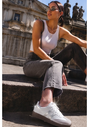 Muggo Sparkly Kadın Sim Detaylı Günlük Sneaker Spor Ayakkabı Beyaz