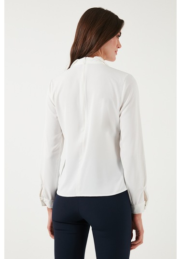 Lela Taşlı Regular Fit Gömlek Yaka Fermuarlı Bayan Bluz 611Bz0493 Ekru