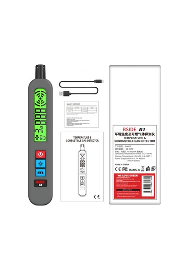 Kosona Endüstriyel Yakıcı Gaz Tespit Cihazı - Sıcaklık Ölçüm, Ses/ışık/titreşim Alarmı, Lcd Ekran, 3.7v Li-pil İle El Tipi Algılayıcı