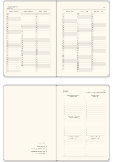 2026 A5 Keten Haftalık Ajanda 12 Aylık Krem Krem