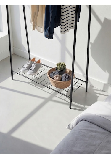 Telli Siyah Butik Elbise Askısı Ayaklı Askılık Konfeksiyon Askılık Siyah