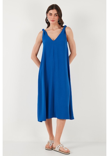Lela Oversize Fit V Yaka Midi Boy Basic Bayan Elbise 6788688 Saks
