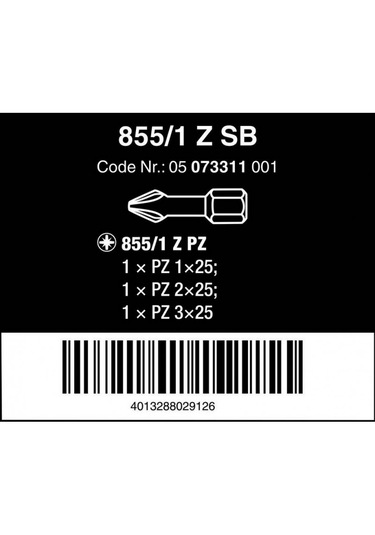 Wera 855/1 Z Pozidriv Bits 25mm Pz1-3 Set 05073311001