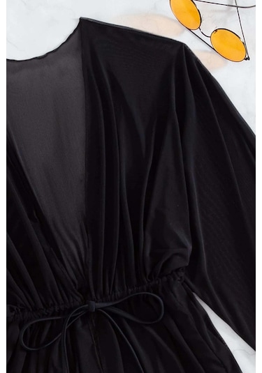 Angelsin Uzun Önden Bağlamalı Plaj Elbisesi Pareo Kimono 001