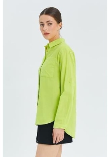 9942 Kadın Oxford Uzun Kol Basic Gömlek Neon Yeşil Neon Yeşil