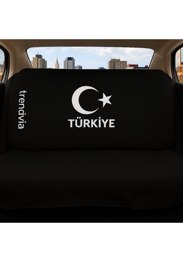 Türkiye Ay Yıldız Bayraklı Siyah Renk Ön Ve Arka Oto Koltuk Kılıfı Seti Penye Servis Tipi Koltuk Koruyucu
