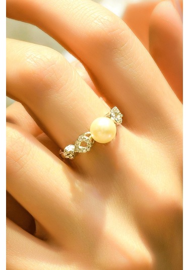 Yanları Taşlı Sonsuzluk İnci Yüzük 14 Ayar At03893