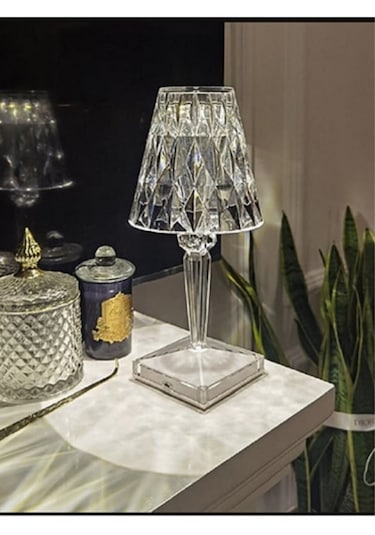 Dekoratif Ledli Usb Şarjlı Dokunmatik Kristal Led Masa Abajur Rgb Şeffaf