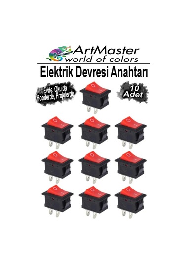 Kırmızı Siyah Elektrik Devresi Anahtarı 10 Adet On Off Açma Kapama Devre Anahtarı Aç Kapa Deney Elektirik Açma Kapama