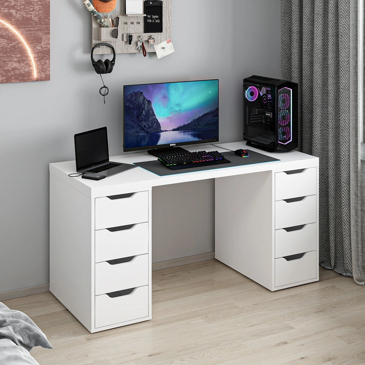 Alen 150 Cm 8 Çekmeceli Çalışma & Oyuncu Masası - Beyaz Beyaz