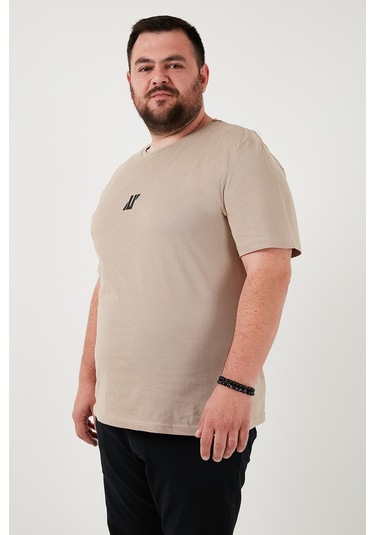 Buratti Pamuklu Regular Fit Bisiklet Yaka Büyük Beden Erkek T Shirt 5902753B Vizon