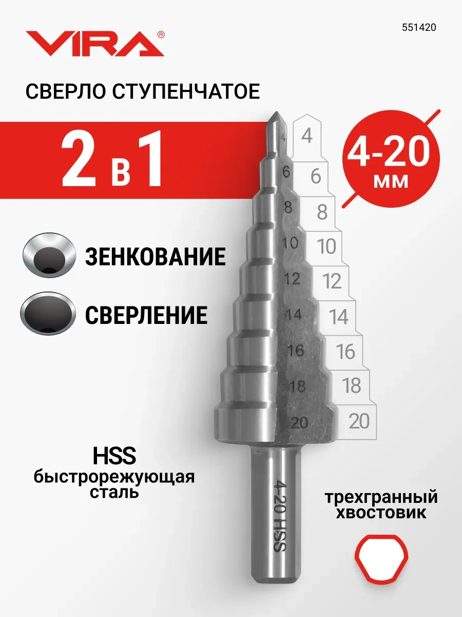 Vıra Üçgen Saplı Kademeli Matkap Ucu 4-20 Mm 48922136