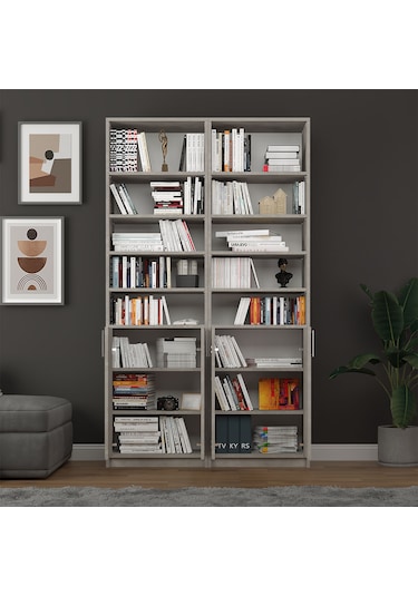 Asra Trend K-45 %100 MDF 120 cm 2 Modüllü Kapaklı Kitaplık Raflı Kütüphane Retro Taş