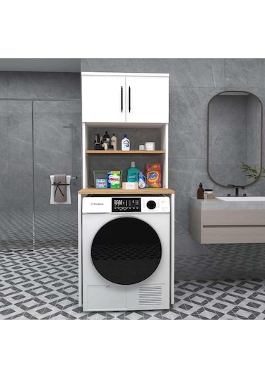 Reyo Home Enda Çamaşır Makinesi Dolabı 3 Raflı Banyo Dolabı Çam Atlantik Çam