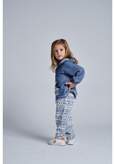 Etnik Desen Kanguru Cepli 2 Li Takım İndigo