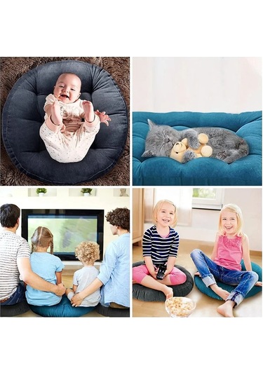 Keten Zemin Paspası Koltuk Minderi Yuvarlak Büyük Minder 42cm-9 Ekru