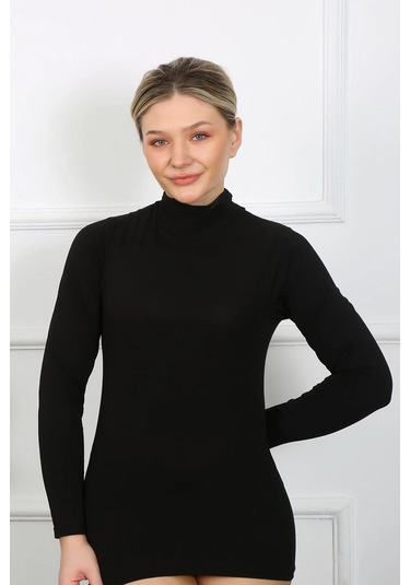 Giyim Bayan Uzun Kol Boğazlı Body Siyah Siyah