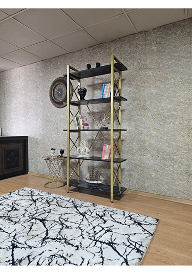 Çıkıntılı Gold Boyalı Kitaplık - 5 Raflı Suntalem Lüks Kitaplık S Çok Renkli