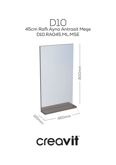 D10 45 Cm Melamin Raflı Ayna Antrasit Meşe Beyaz