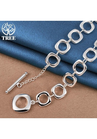 925 Ayar Gümüş Kare Yuvarlak Zincir Kolye Takı