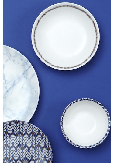 Neva N3409 Virgo 24 Parça Mavi Renkli Mermer Desenli Porselen Yemek Takımı