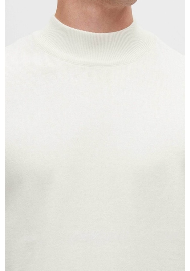 D's Damat Regular Fit Ekru Pamuk Karışımlı Yarım Balıkçı Triko Kazak Ekru